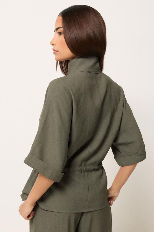 PixieGirl Petite Women's Khaki Green Funnel Neck Shacket | PixieGirl 2