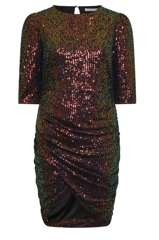 YOURS LONDON Plus Size Black Rainbow Gathered Sequin Midi Dress | Yours Clothing  6