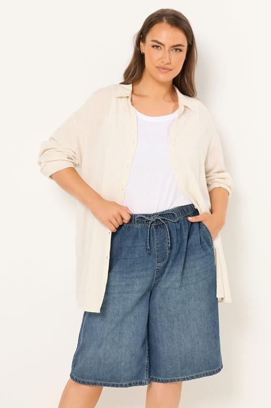 YOURS Curve Mid Blue Drawstring Shorts