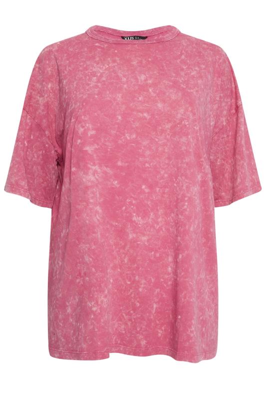 YOURS Plus Size Curve Pink Acid Wash Oversized Boxy T-Shirt | Yours Clothing  6