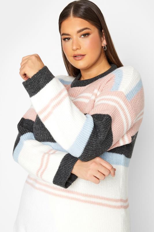 YOURS LUXURY Plus Size White & Pink Stripe Longline Jumper | Yours Clothing 4