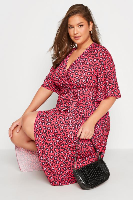 YOURS LONDON Plus Size Red Leopard Print Midi Wrap Dress | Yours Clothing 4