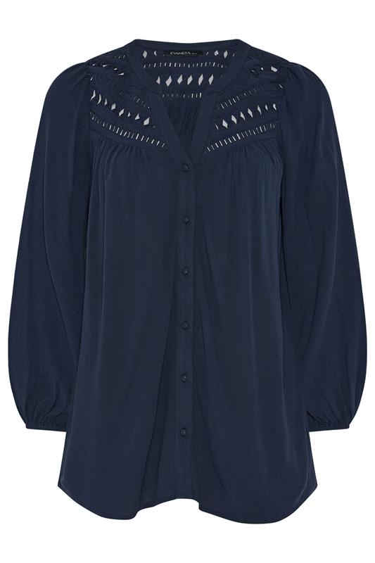EVANS Plus Size Navy Blue Long Sleeve Macrame Blouse | Evans 6