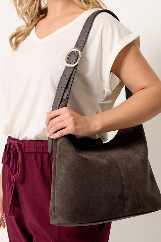 Chocolate Brown Brown Faux Suede Shoulder Bag | Yours Clothing 1