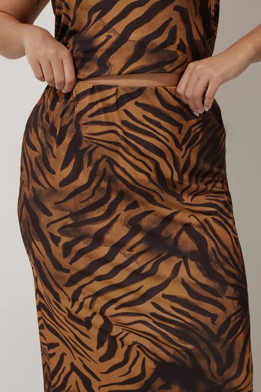 LIMITED COLLECTION Plus Size Brown Zebra Print Midaxi Skirt | Yours Clothing 5
