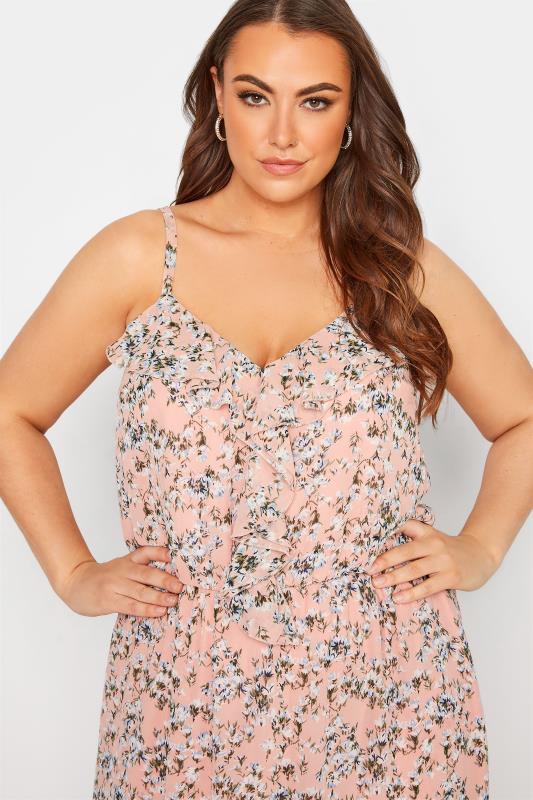 YOURS LONDON Plus Size Pink Floral Print Ruffle Maxi Dress | Yours Clothing  4