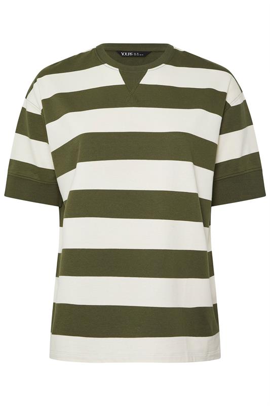 YOURS Plus Size Khaki Green Stripe Heavyweight T-Shirt | Yours Clothing 6