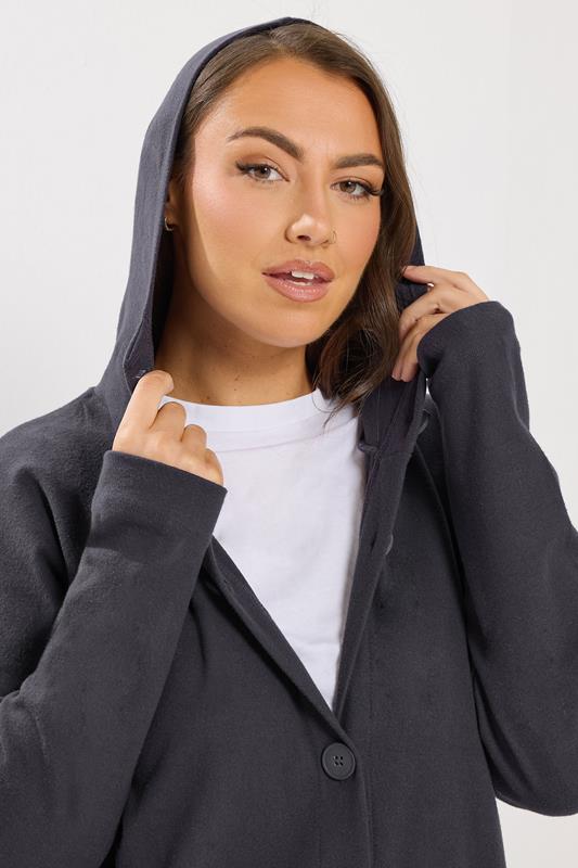 YOURS Plus Size Charcoal Grey Button Through Hooded Jacket | Yours Clothing 4
