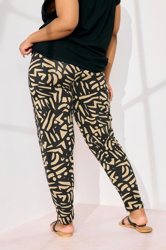 YOURS Curve Natural Brown Abstract Print Harem Trousers | Yours Clothing 2