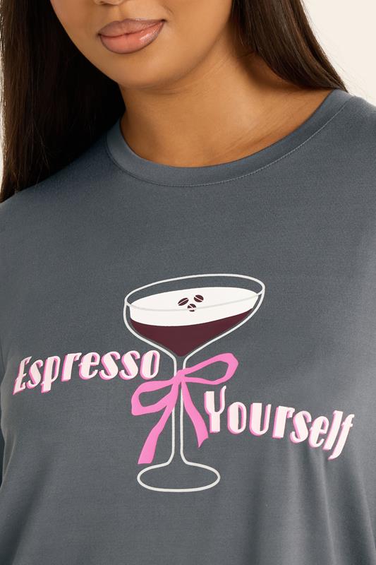 YOURS Plus Size Grey 'Espresso Yourself' Soft Touch Pyjama & Eye Mask Set | Yours Clothing 5