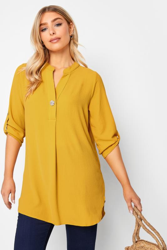 Women's  M&Co Yellow Long Sleeve Button Blouse