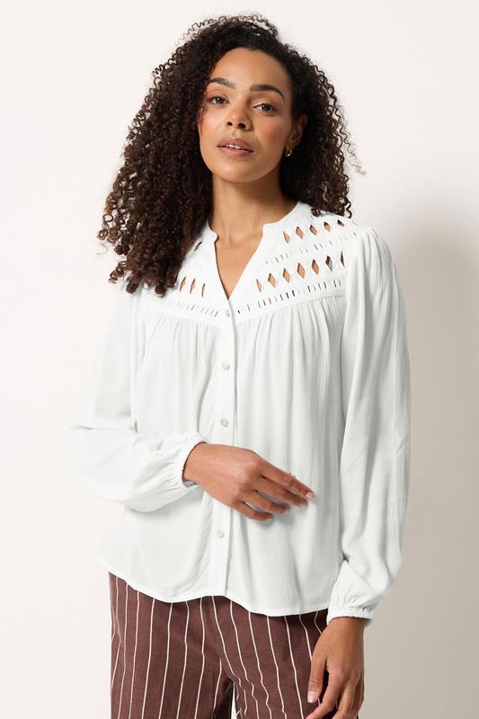 M&Co White Crochet Long Sleeve Blouse