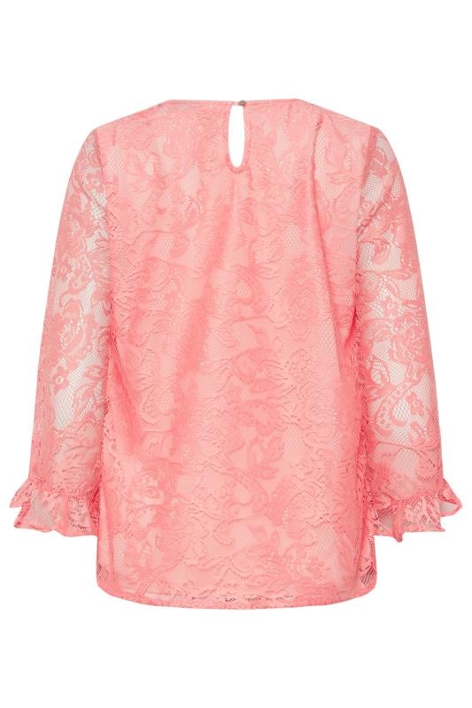 M&Co Light Pink Floral Lace Long Sleeve Blouse | M&Co 7