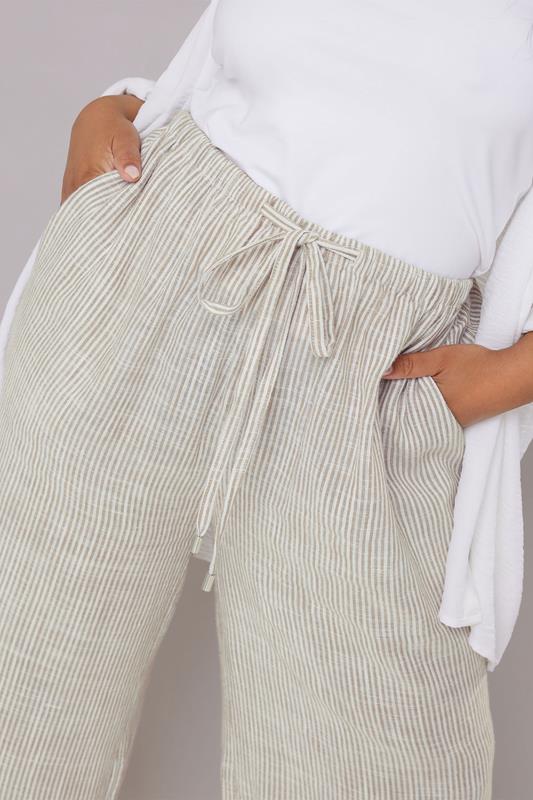 YOURS Plus Size White Striped Linen Tie Front Trousers | Yours Clothing 6