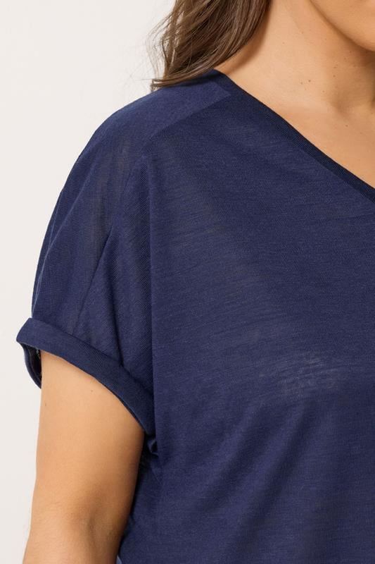 YOURS Plus Size Navy Blue Linen Look T-Shirt | Yours Clothing 4