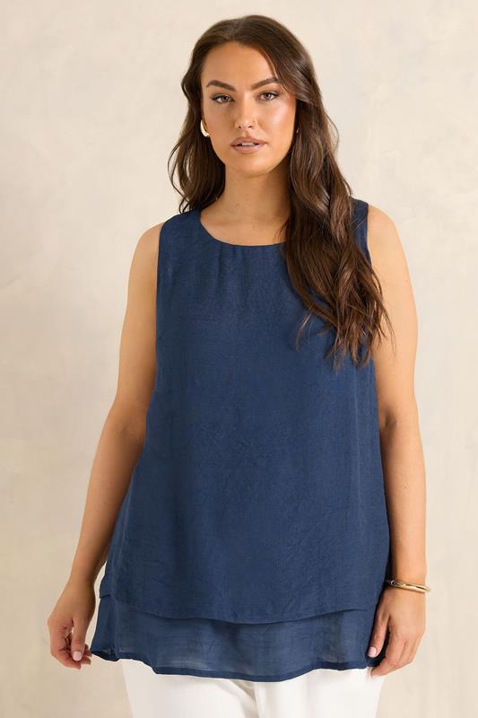 EVANS Curve Navy Blue Double Layer Vest Top