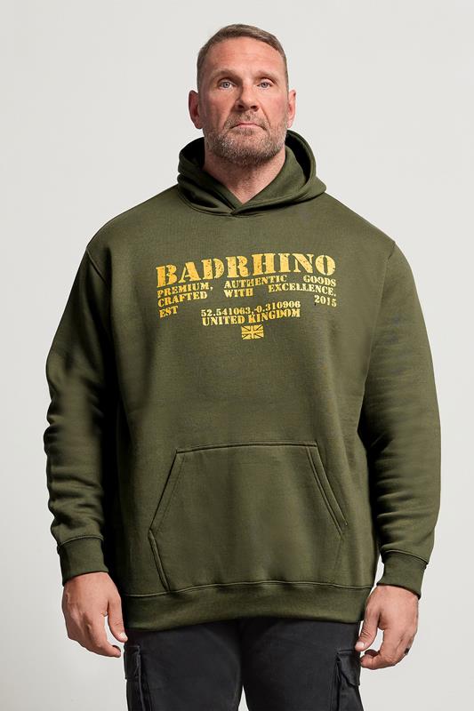 BadRhino Big & Tall Khaki Green Military Print Hoodie | BadRhino 1