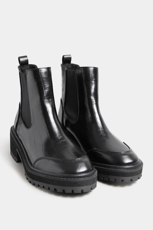 LTS Tall Black Chunky Chelsea Croc Heel Boot In Standard Fit | Long Tall Sally  1