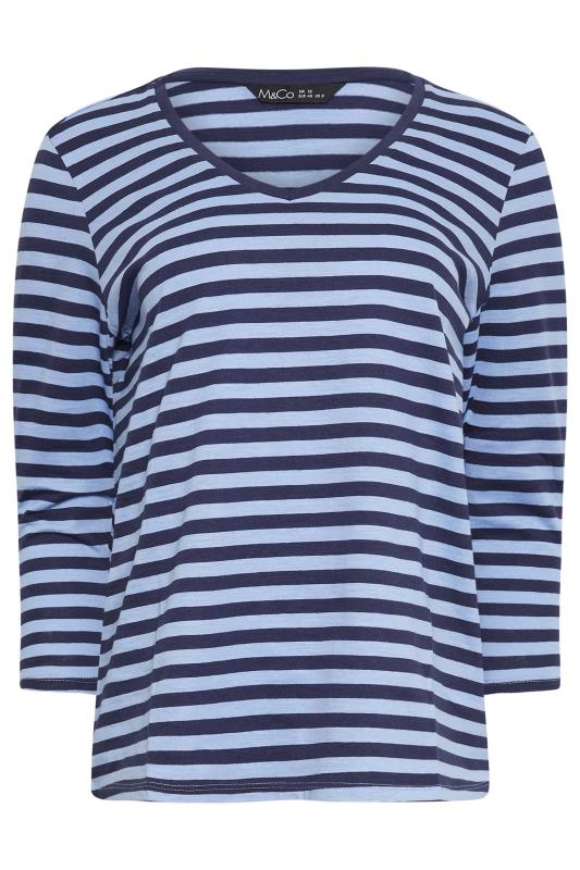 M&Co 2 Pack Navy Blue Plain & Stripe V-Neck Cotton T-Shirts | M&Co 8