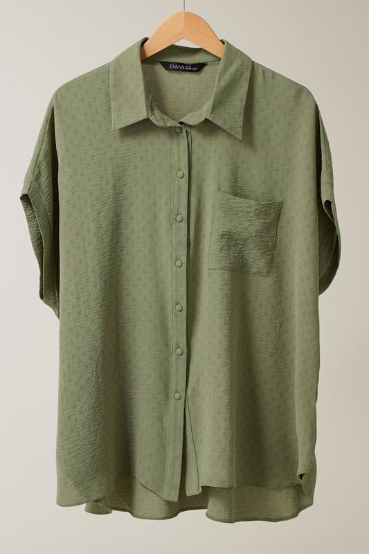 EVANS Plus Size Khaki Green Grown-On Sleeve Blouse | Evans 5