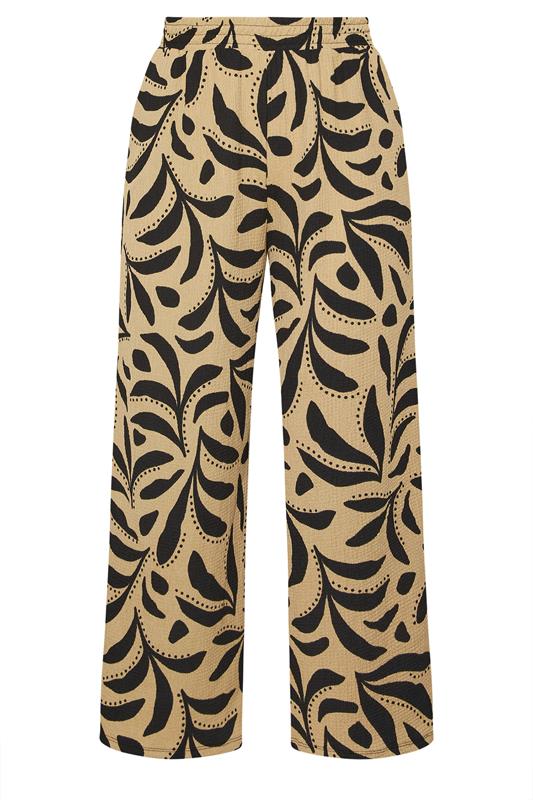 YOURS Plus Size Natural Brown Leaf Crinkle Wide Leg Trousers | Yours Clothing 5
