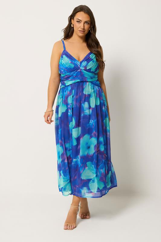 YOURS Plus Size Blue Floral Chiffon Maxi Dress | Yours Clothing 2