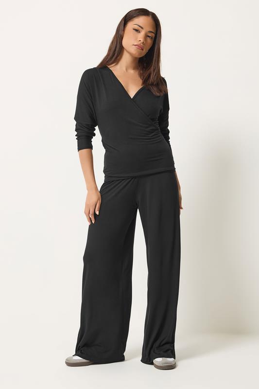  PixieGirl Petite Set Black Wrap Top & Wide Leg Trousers