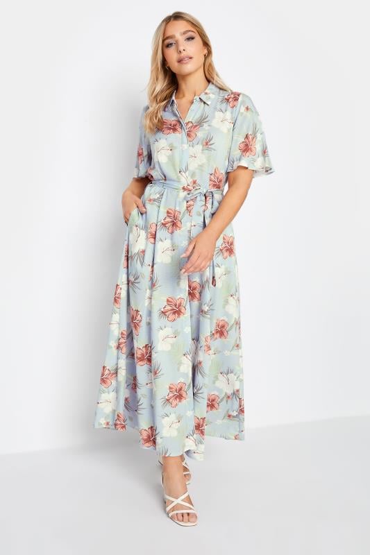 Women's  M&Co Blue Floral Print Shirt Dress