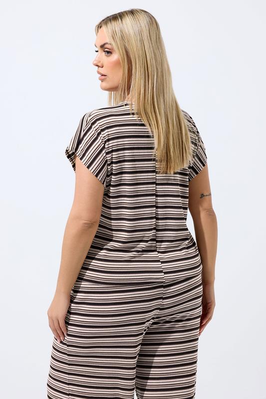 LIMITED COLLECTION Plus Size Brown Stripped Ribbed T-Shirt | Yours Clothing 2