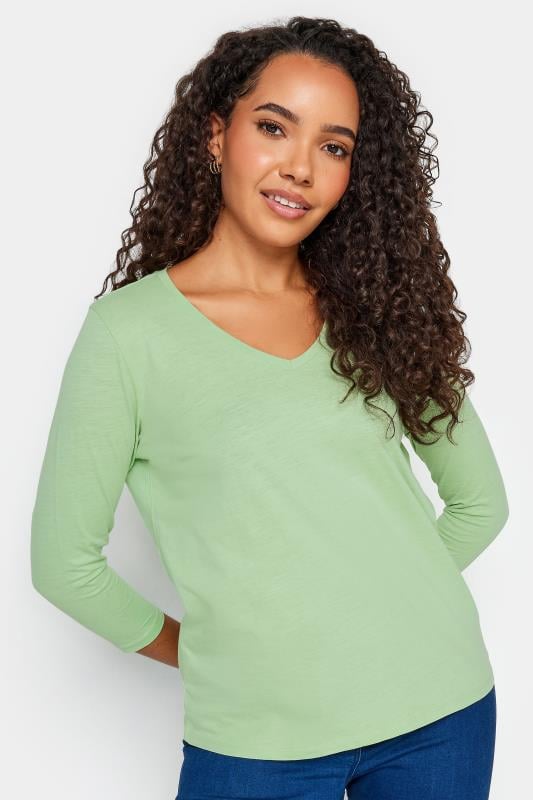Women's  M&Co Green V-Neck Cotton T-Shirt