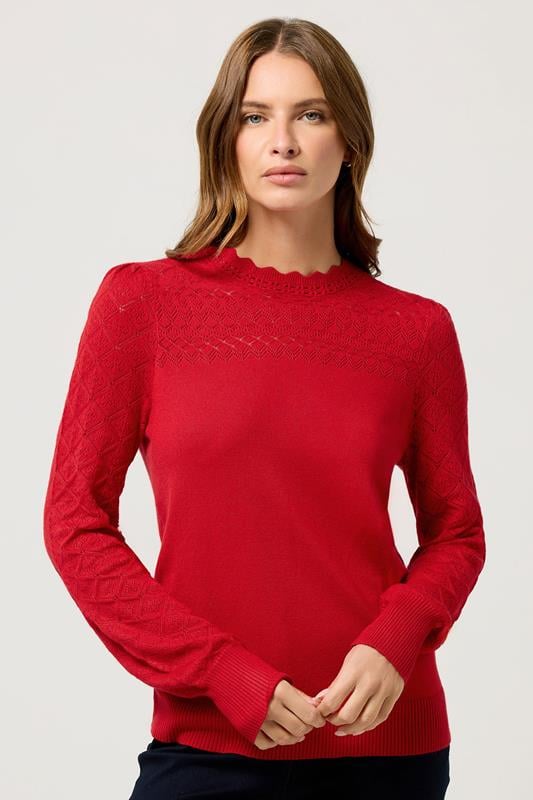 M&Co Red Pointelle Sleeve Jumper | M&Co 2