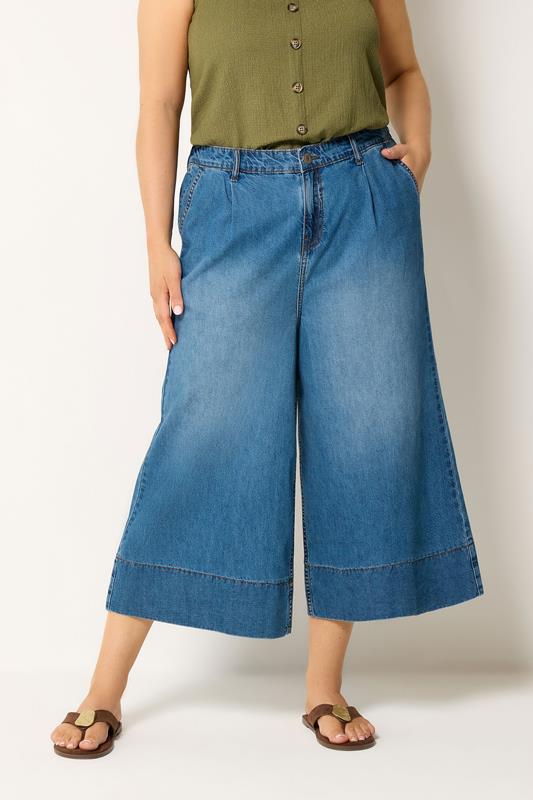YOURS Curve Blue Cropped Deep Hem Jeans