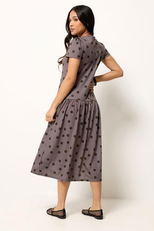 PixieGirl Petite Women's Chocolate Brown Polka Dot Drop Waist Maxi Dress | PixieGirl 4