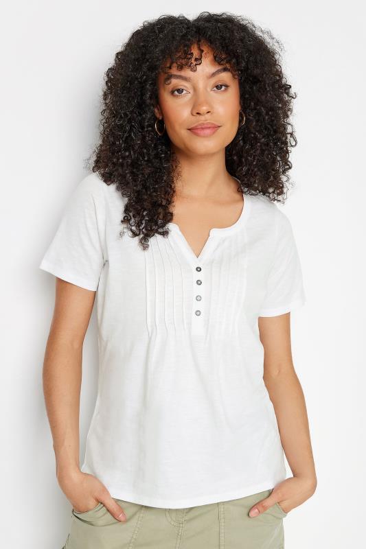 Women's  M&Co White Cotton Short Sleeve Henley Top