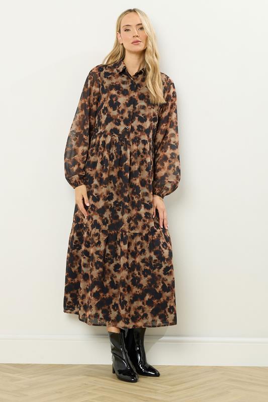LTS Tall Brown Marble Sheer Tiered Dress | Long Tall Sally 1