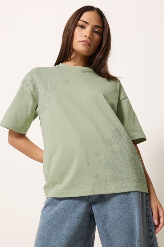 PixieGirl Petite Sage Green Paisley Cotton T-Shirt