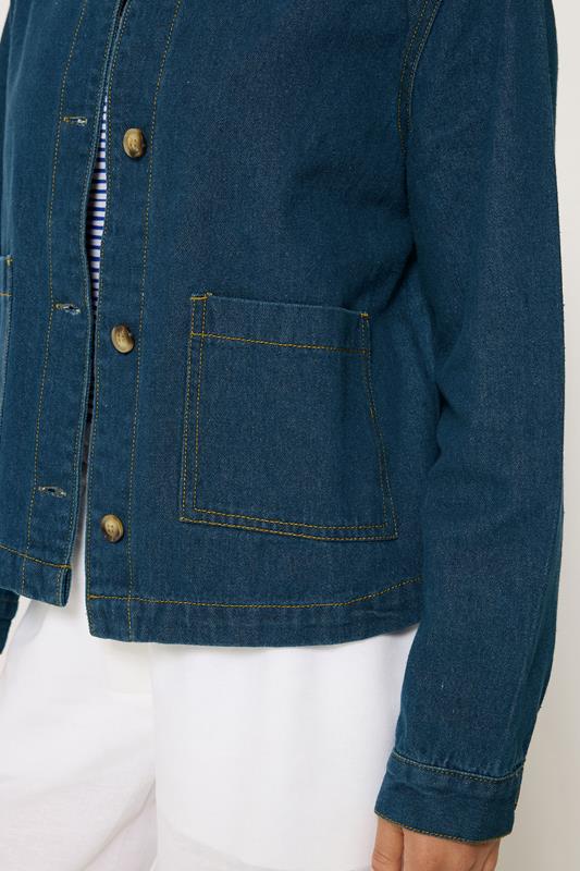PixieGirl Petite Women's Indigo Blue Collarless Denim Jacket | PixieGirl 4