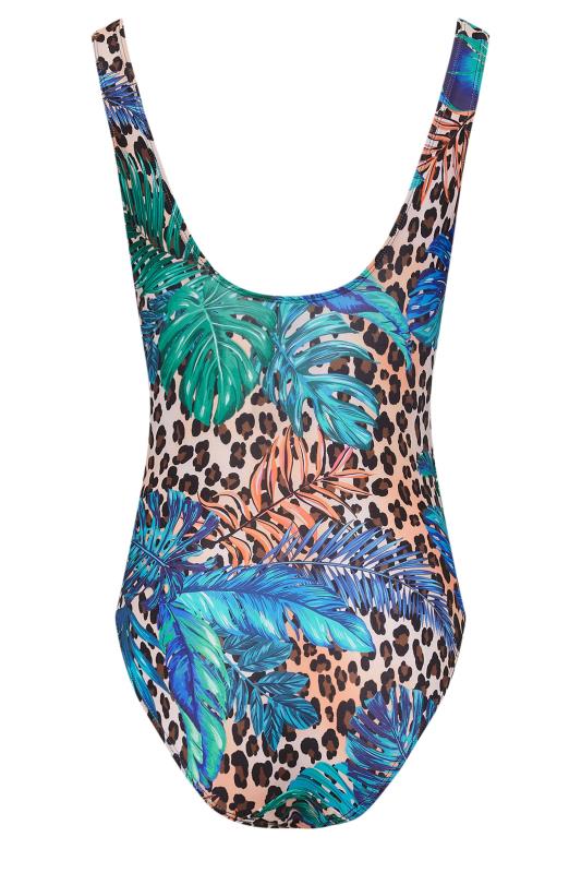 LTS Tall Womens Blue & Brown Tropical Leopard Print Wrap Swimsuit | Long Tall Sally 8