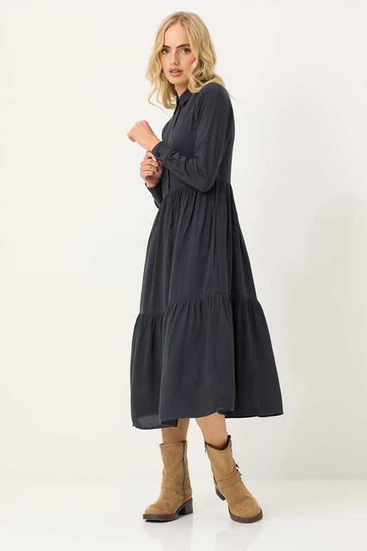 PixieGirl Petite Women Black Acid Wash Tiered Smock Dress | PixieGirl 1