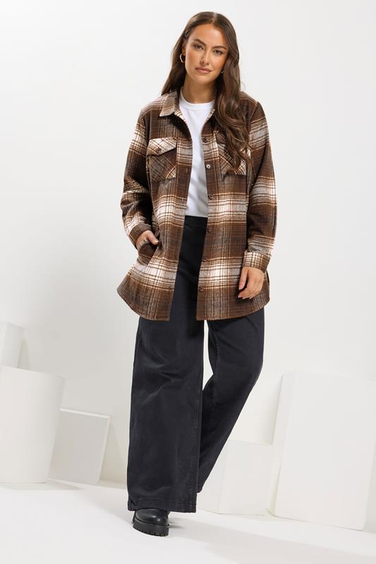 YOURS Plus Size Chocolate Brown Check Shacket | Yours Clothing 2