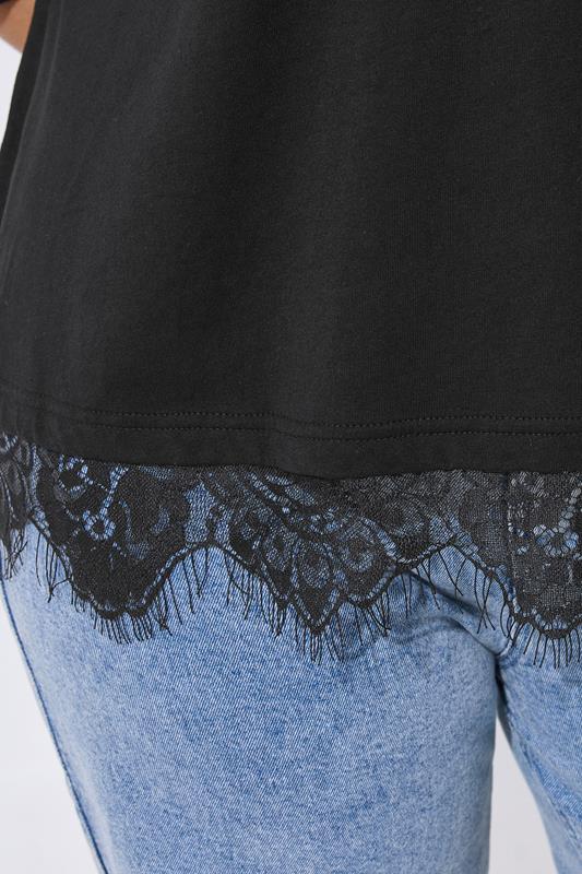 LIMITED COLLECTION Plus Size Black Oversized Lace Hem T-Shirt | Yours Clothing 4