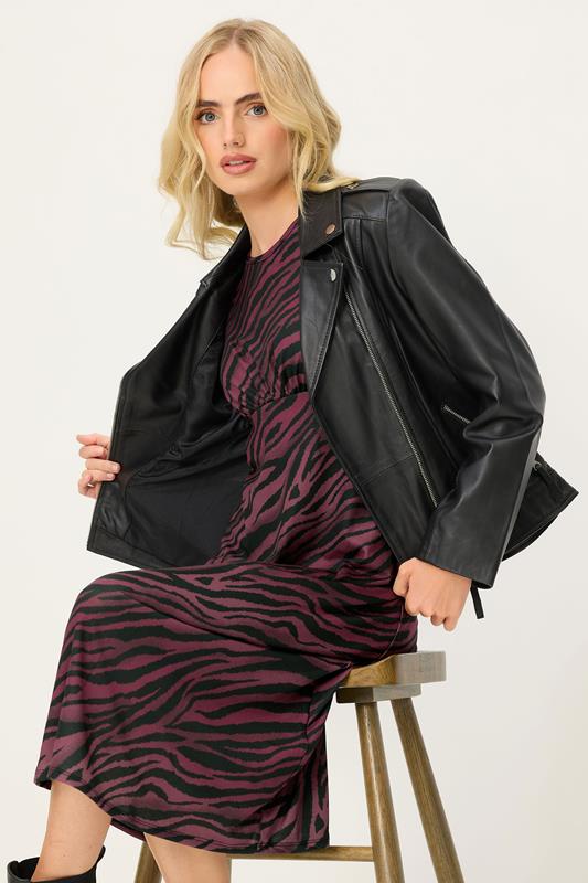 PixieGirl Petite Women's Burgundy Red Zebra Print Long Sleeve Midi Dress | PixieGirl 1