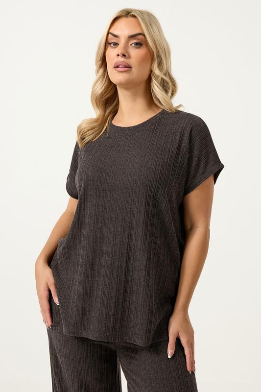  YOURS Curve Chocolate Brown Knitted T-Shirt