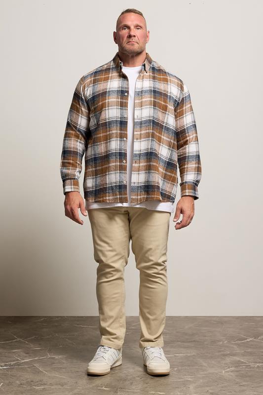 BadRhino Big & Tall Tan Brown & Navy Blue Brushed Checked Shirt | BadRhino 2
