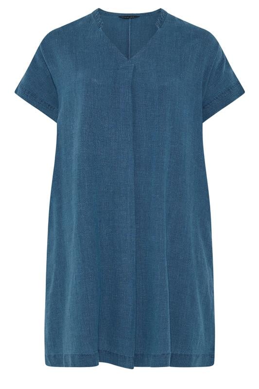 EVANS Plus Size Blue Premium Linen Shift Denim Dress | Evans 7