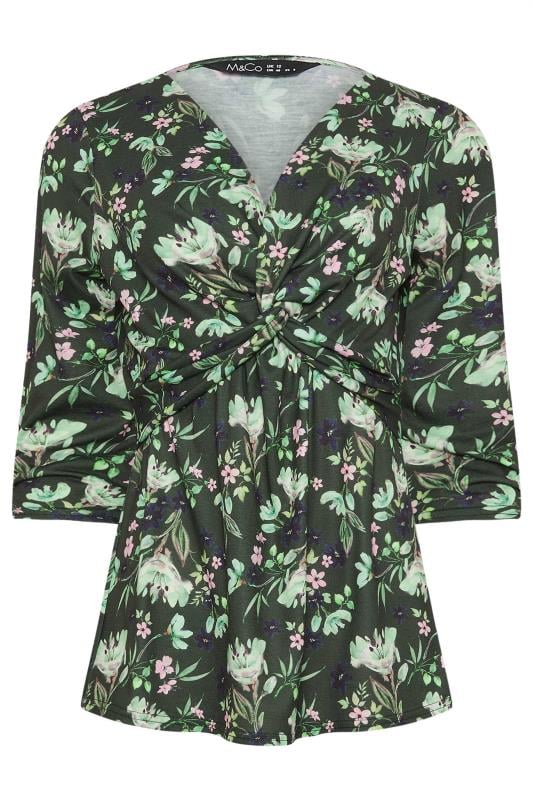 M&Co Green Floral Print Twist Front Top | M&Co 5