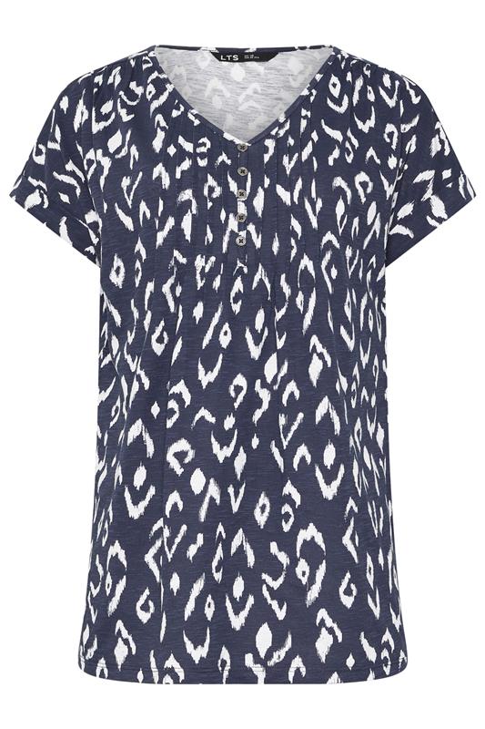 LTS Tall 2 PACK Navy Blue & White Abstract Cotton Henley Tops | Long Tall Sally 8