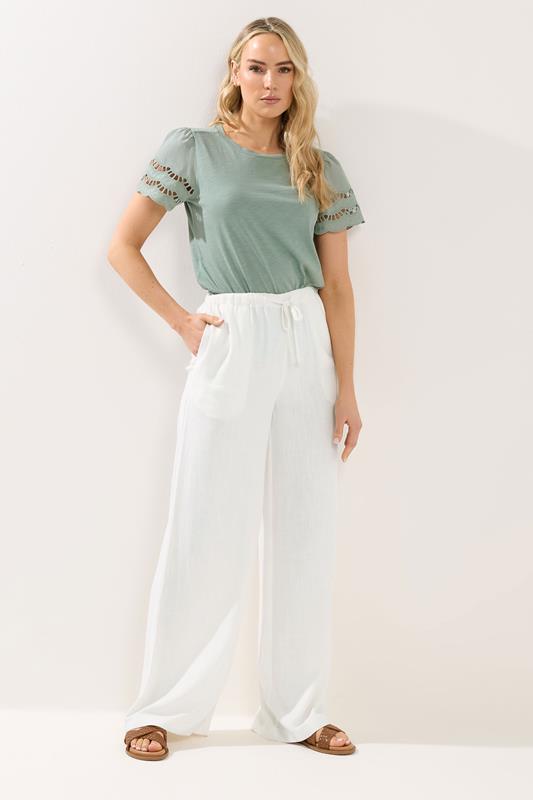 LTS Tall White Wide Leg Linen Trousers