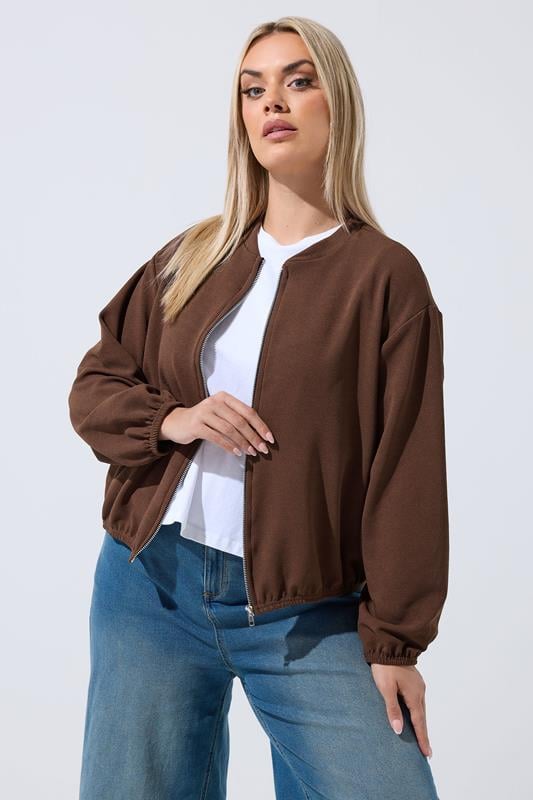 LIMITED COLLECTION Curve Chocolate Brown Zip Bomber Jacket