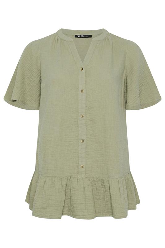 YOURS Plus Size Sage Green Cheesecloth Button Through Top | Yours Clothing 5